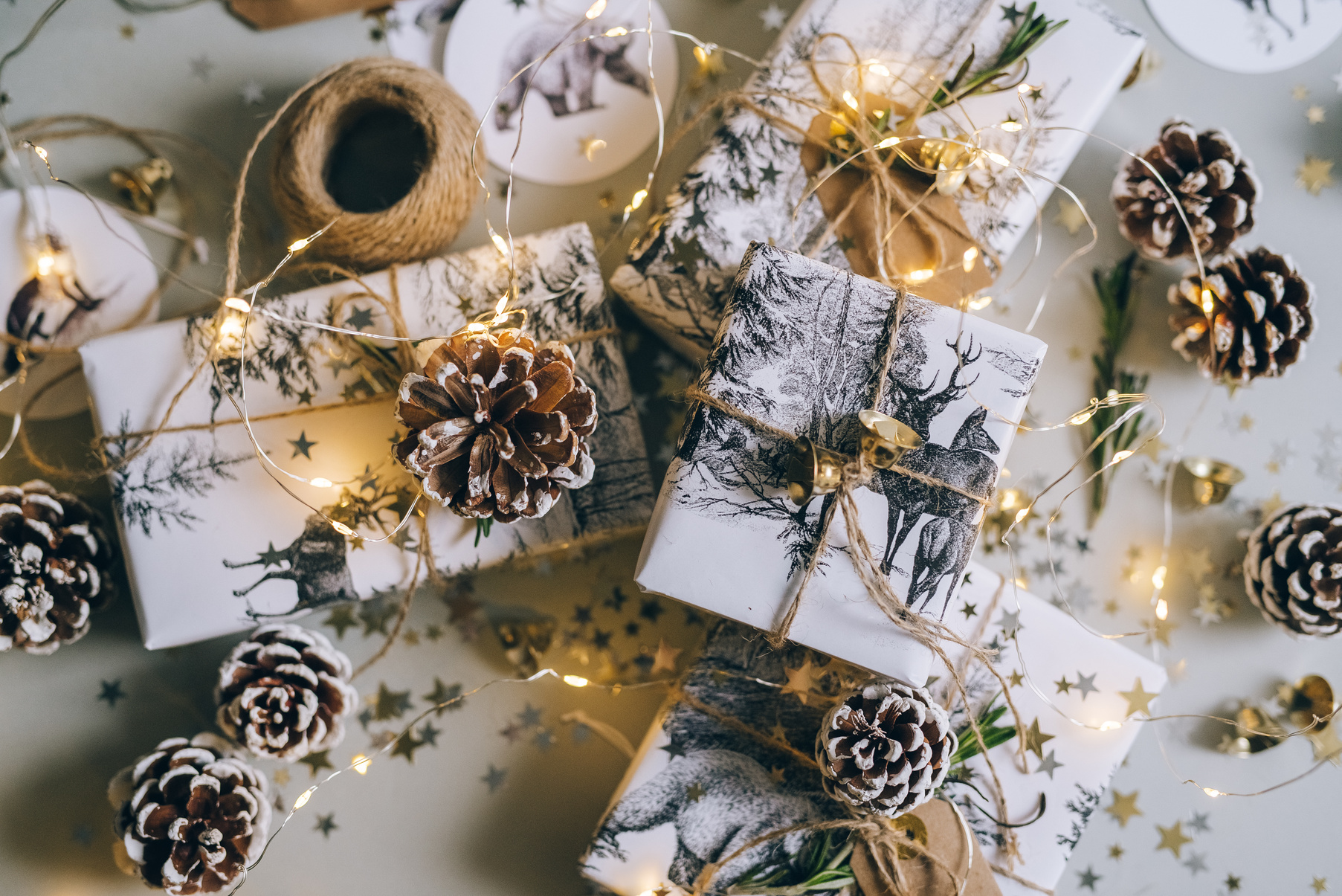 Photo of Pine Cones Near Gift Boxes